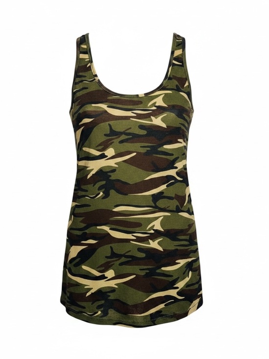 None Tops - Ladies Camouflage Muscle Tank Top - Olive Camo